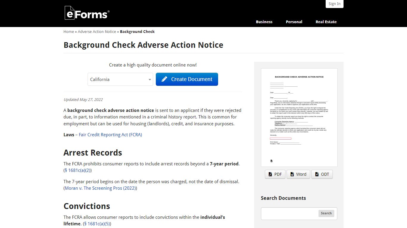 Free Background Check Adverse Action Notice - Word - eForms